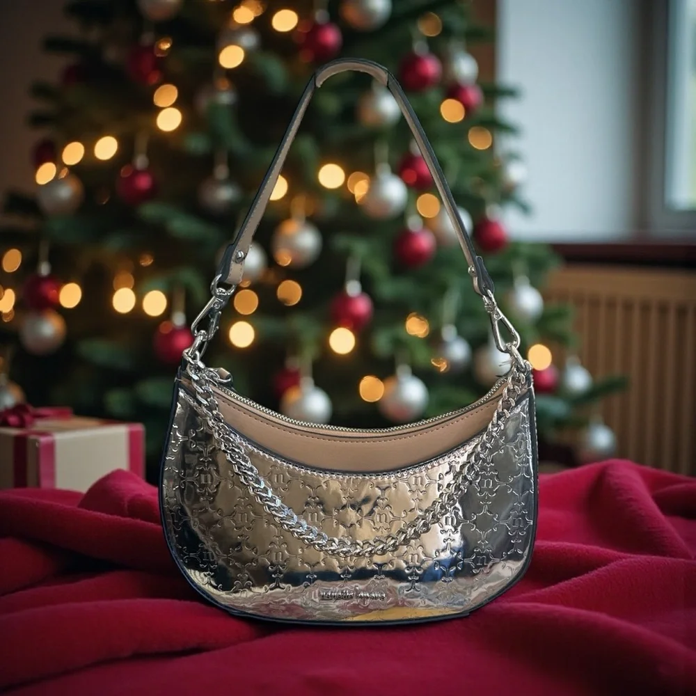NWT Nanette Lepore Metallic Embossed Chain Shoulder Bag –Luxe Evening Crossbody